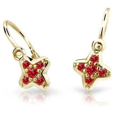 Danfil dětské náušnice hvězdičky C2266 ze žlutého zlata s kamínky Ruby Dark zapínání brizura