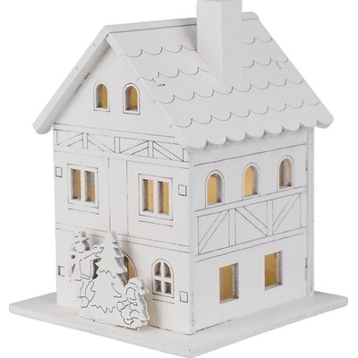 DOMMIO Dřevěný domeček bílý s LED, 10 × 8 cm