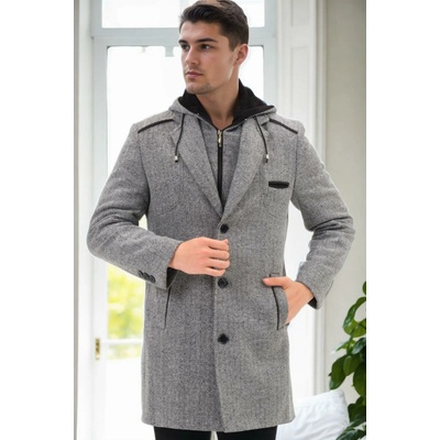 Dewberry PLT8371 MEN'S COAT-DIAGONAL BLACK- GREY šedá