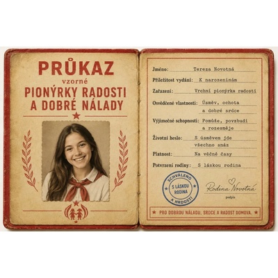 Bezvadary.cz | Retro průkaz vzorné pionýrky radosti s vlastní fotografiíA5 21x15cm rp39