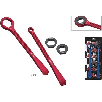ACCEL sada montážních pák na pneumatiky (23+24cm) ALU7075 kované s klíči 10,12,22,27,32 mm barva červená