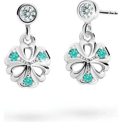 Danfil dětské náušnice kytičky C2230 z bílého zlata s kamínky Mint Green zapínání balónek