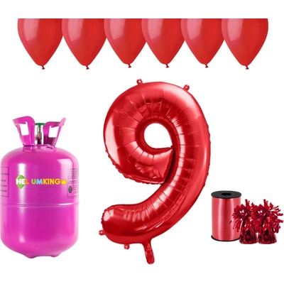 HeliumKing Helium párty set na 9. narozeniny s červenými balónky