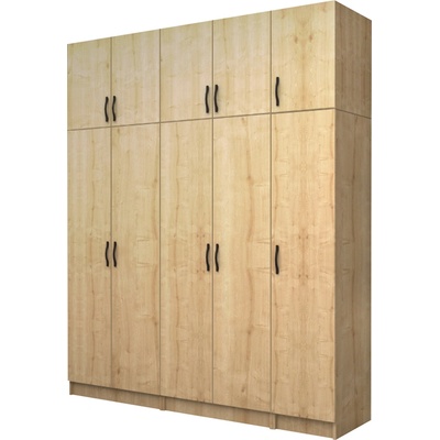 TopMebel Шкаф с пет врати от меламин Vivian с кабинет в цвят дъб 200x51.8x240см