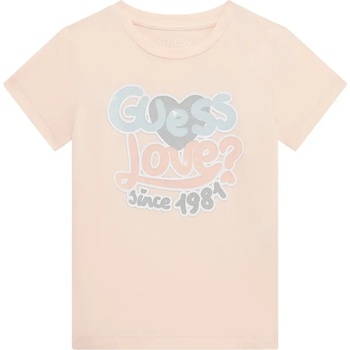 GUESS Бледо розова тениска за мини момиче с цветен надпис Guess Love