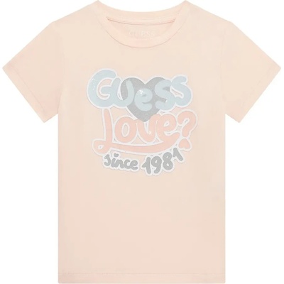 GUESS Бледо розова тениска за мини момиче с цветен надпис Guess Love