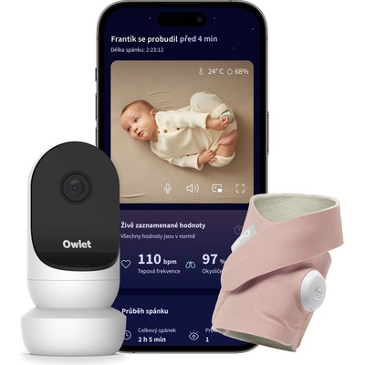 Owlet Dream Duo chytrá ponožka matně růžová a kamera Cam 2 bílá