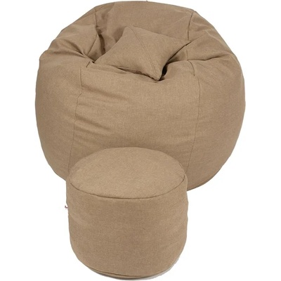 PUFRELAX Комплект, Барбарон с табуретка за крака и декоративна възглавница 900л. , King Size XL - Sand, Перящ се калъф, Трансформира се в легло, Пълнеж с микс от мемори пяна и дунапрен, Гама Premium, 8261 (PUF-M-KOPXL-PT-GBE)