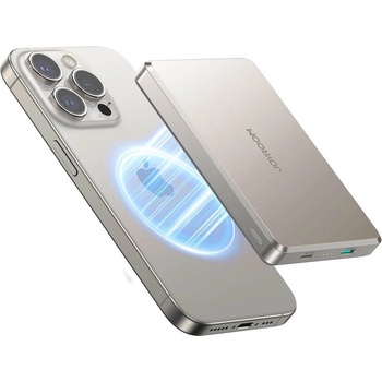 JOYROOM Преносима външна батерия с Lightning порт, USB-C изход и безжично зареждане с MagSafe - Joyroom Ultra Slim Magnetic Wireless Quick Charging Power Bank 10000 mAh 20W (титан) (JR-PBM08)
