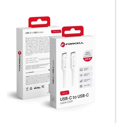 Dátový kábel FORCELL USB-C / USB-C QC4.0 5A/20V PD 100W C339 2m biely