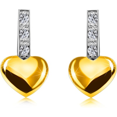 Šperky eshop briliantové náušnice ze žlutého zlata proužek s diamanty hladké srdce puzetky rhodiované S3BT509.27