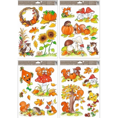 Anděl Okenní fólie ručně malovaný podzim sovy, veverky, lišky 946 Typ 1 Slunečnice 37 x 26 cm – Zboží Dáma