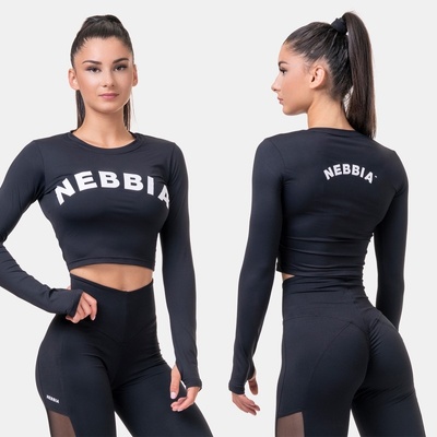 Nebbia Sporty HERO crop top s dlhým rukávom 585 black