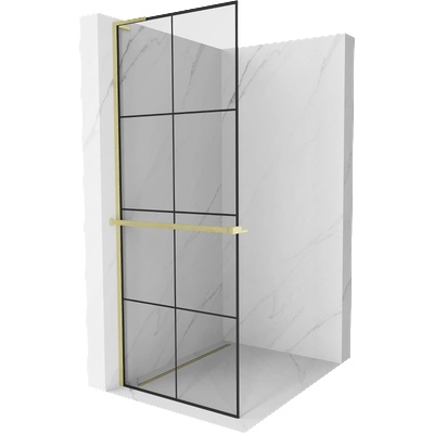 Mexen Kioto+ L Душ панел с рафт Walk-in 80 x 200 см, черна решетка, златно мат - 800-080-123-55-77 (800-080-123-55-77)