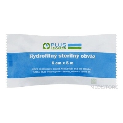 PLUS LEKÁREŇ Hydrofilný sterilný obväz 6 cm x 5 m 1 ks