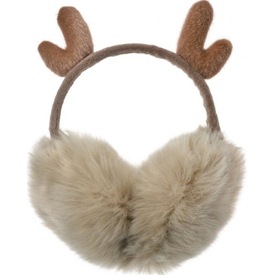 Béžové dětské klapky na uši s malými sobími parůžky