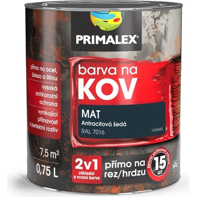 Primalex Antikorozní barva na kov 2v1 0,75 l antracitová šedá Mat