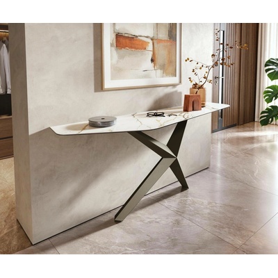 Delife Edge polygonální 180×50 cm keramika Calacatta Luxe bílá zlatá šedá Zentharo kov titanová barva