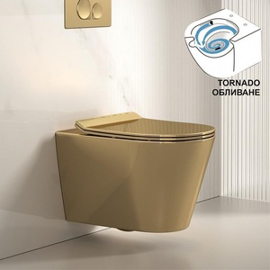 Inter Ceramic Конзолна тоалетна чиния ICC 5237GOLD, седалка и капак, порцелан, златен, 52x36.5x36см (5237GOLD)