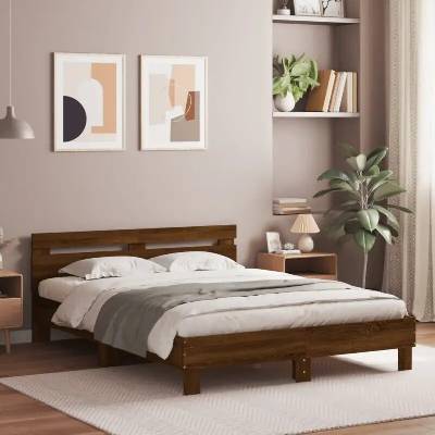 Petrashop 3207545 Rám postele s čelem a LED osvětlením hnědý dub