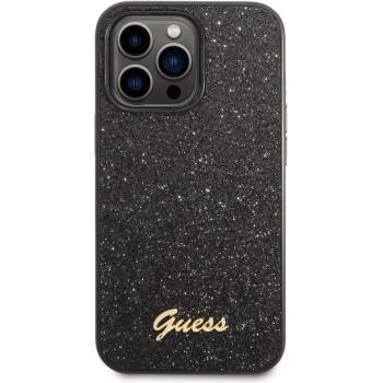 Image 1 of GUESS Glitter Flakes Metal Logo Case - хибриден удароустойчив кейс за iPhone 14 Pro (черен)
