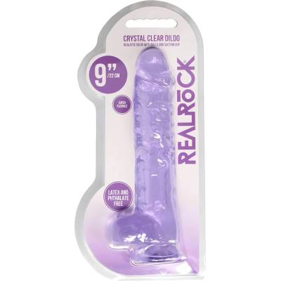 REALROCK průhledné realistické dildo fialové 22 cm