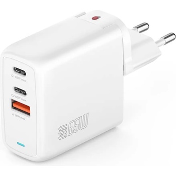 4smarts GaN Charger Flex 65W - захранване за ел. мрежа за лаптопи, смартфони и таблети с 2xUSB-C и 1xUSB-A изходи с технология за бързо зареждане (бял)