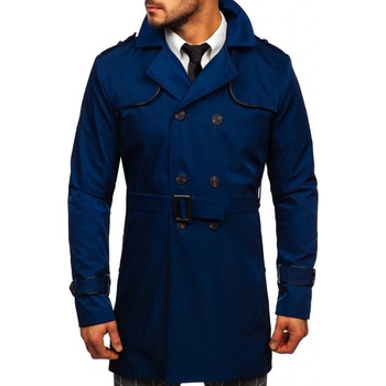 Bolf pánsky dvojradový kabát typu trenčkot s vysokým golierom a opaskom 0001 čierny
