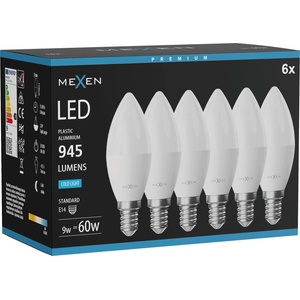 Mexen Nova 6x LED крушка E14, C37, 9W, Студена - 6500K, 945 lm - L102-E14-0965-01x06 (L102-E14-0965-01x06)