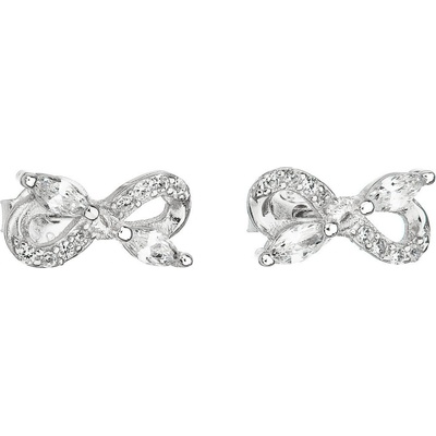 Evolution Group strieborné náušnice kôstka so zirkónom biela mašlička 11064.1