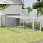 vidaXL Кучешка къщичка с ограда, антрацит, 153x396x110 см, поцинкована стомана (3214223)