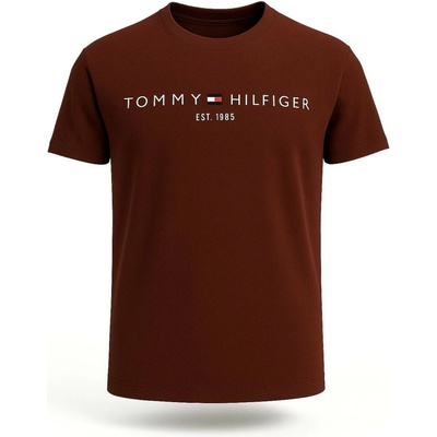 Tommy Hilfiger pánské tričko s Krátkým Rukávem Burgundy Brown