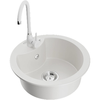 Mexen Diego гранитна кухненска мивка с 1 камера с кухненски смесител Telma, бял - 6512-20-670200-20 (6512-20-670200-20)