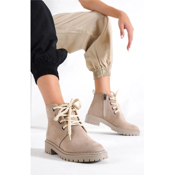 Mevese Дамски велурени боти - Тъмнобежови #384717 (384717_Бежов)