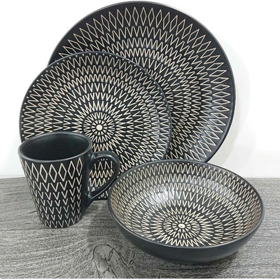 Bydlení M.S. Černý jídelní servis pro 4 kamenina Creatable
