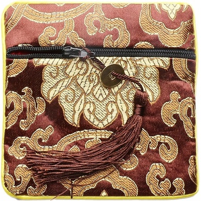 Nefertitis Brokátový sáček hnědý se zipem a mincí pro štěstí 12x12 cm NF12720 - cca 12 x 12 cm