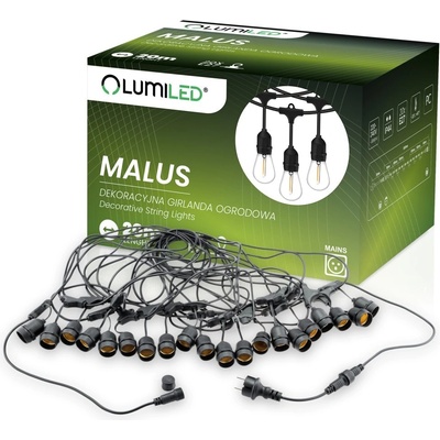 MALUS Vonkajšia záhradná svetelná reťaz 20 m 20x E27 Lumiled