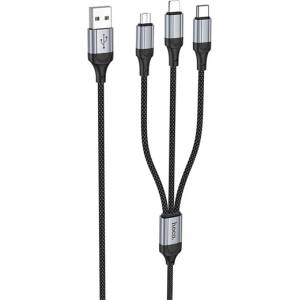 hoco. X102 кабел за зареждане 3в1 USB - Type-C/мълния/microUSB, 100 см, ЧЕРЕН X102_B (X102_B)