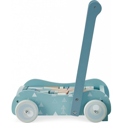 EcoToys dřevěný vozík s kostkami modrý 46 kusů