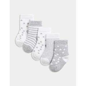 Marks & Spencer Фротирани чорапи с висок дял памук и звезди (0-2 години), 5 бр. Marks & Spencer сив Marks & Spencer | Siv | Момчешки | 0-6