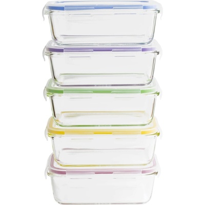 Pebbly Контейнер за съхранение на храна PKV-5SRB 850 мл, комплект от 5 бр. , стъкло / пластмаса, Pebbly (PEBB3760132815350)
