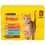 Friskies паучове за котки говеждо, пилешко, морска риба, треска в сос 12 x 85 g