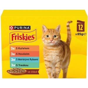 Friskies паучове за котки говеждо, пилешко, морска риба, треска в сос 12 x 85 g
