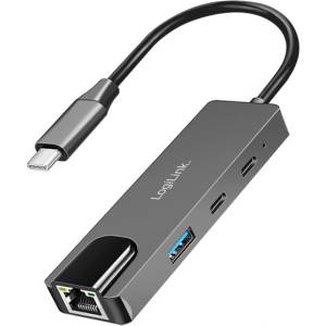 LogiLink UA0432, USB 3.2 Gen 1, USB-C към 2.5G Ethernet, 2500Mbps, 3x USB, сив (UA0432)