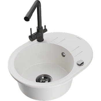 Mexen Kevin мивка от гранит, 1-коморна с отцедник и кухненски смесител Duero, бял - 6517-20-671600-70 (6517-20-671600-70)