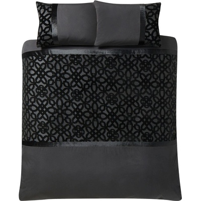 Catherine Lansfield Черно двойно удължено спално бельо 230x220 cm Lattice Cut - Catherine Lansfield (BD/50567/W/KQS/BK)