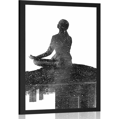 Plagát meditácia ženy v čiernobielom prevedení