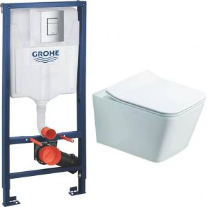 Rune Комплект казанче за вграждане Grohe Rapid SL с хромиран бутон Skate Cosmopolitan, плюс бяла тоалетна чиния Rune Jord с капак softclose (38772001+5940541330394)