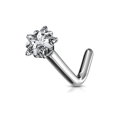 Šperky4U zahnutý piercing do nosu titan hvězda čirý kamínek TIT1041-C