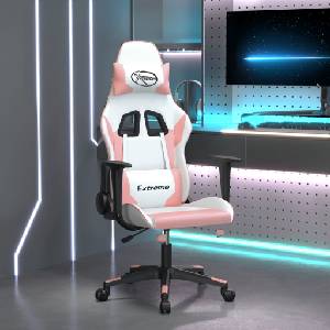 vidaXL Гейминг стол, бяло и розово, изкуствена кожа (3143696)
